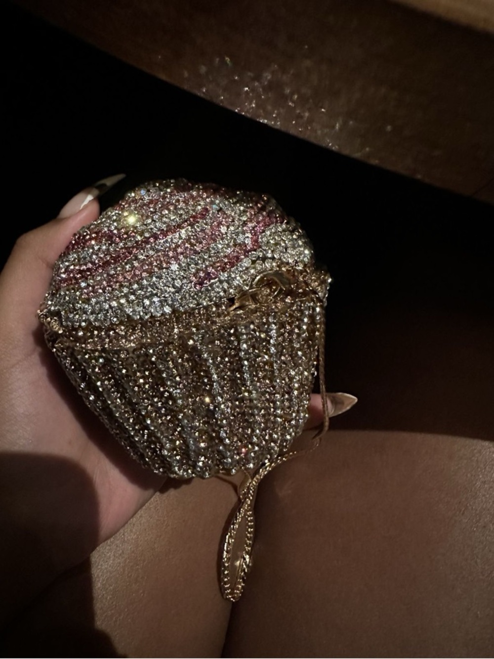 Crystal Embellished Gold & Pink Cupcake Evening Bag